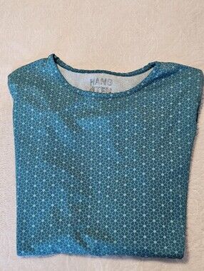 Hang Ten Teal Geometric Long Sleeve Top Sun Protection Shirt Thumbholes Size S